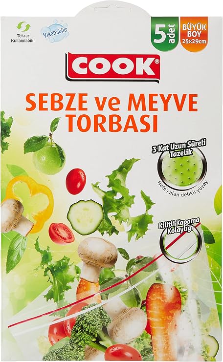 Cook Sebze ve Meyve Torbası, 25 x 29 cm, 5 Adet