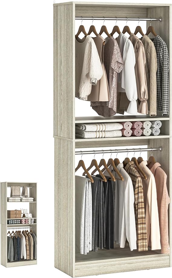Unikito 2FT Closet System with Hanging Rods, Adjustable Closet Organizer