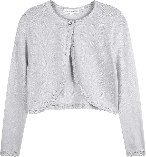Girls Cardigan Bolero Ruffle Open Front Button Cover-Up 3-12Y