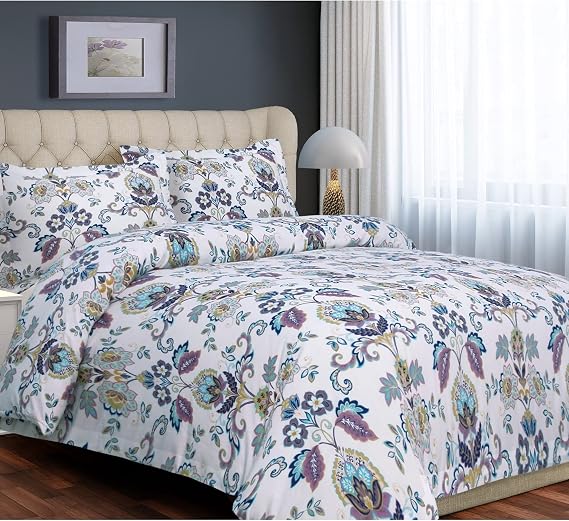 Tribeca Living Abstract Paisley Printed Flannel 200 GSM Luxury Duvet Cover Set, King, Multicolor