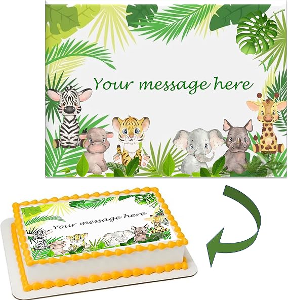 Safari animals edible image cake topper,cute jungle baby shower animal, edible sheets cake topper/Welcome baby Theme/Edible Party supplies decoration (Single)