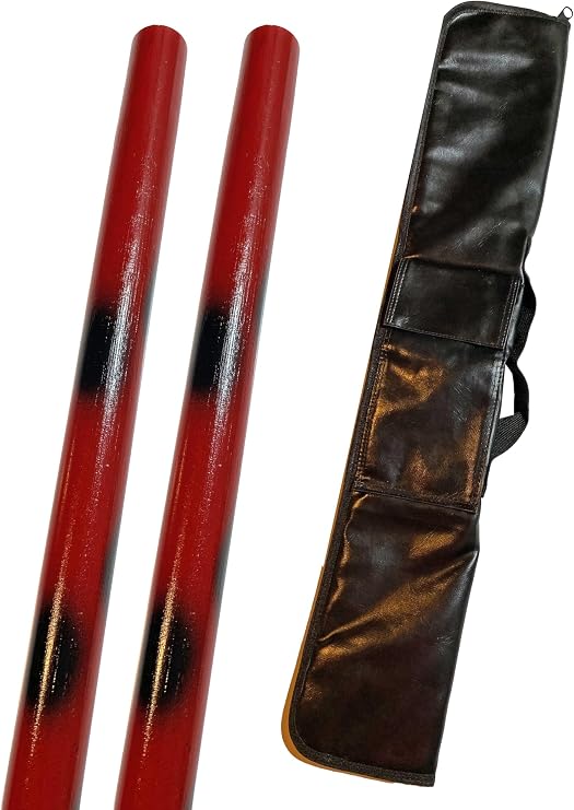 Kali Arnis Set of 2 Escrima Stick Black / Red with Weapon Bag 65 cm Rattan Stick Polished Varnished