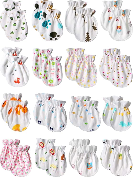 Syhood 17 Pairs Baby Mittens Cotton No Scratch Gloves for 0-6 Months | Infant Mittens, Elastic Wrist, Soft Breathable Gloves, Newborn Essentials for Baby 0-6 Months Boys Girls