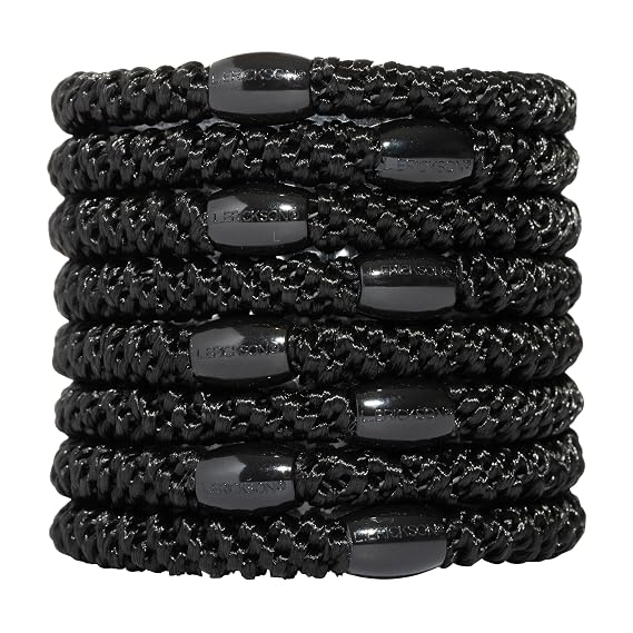 L. Erickson Grab & Go Ponytail Holders, Black, Set of Eight - Exceptionally Secure with Gentle Hold