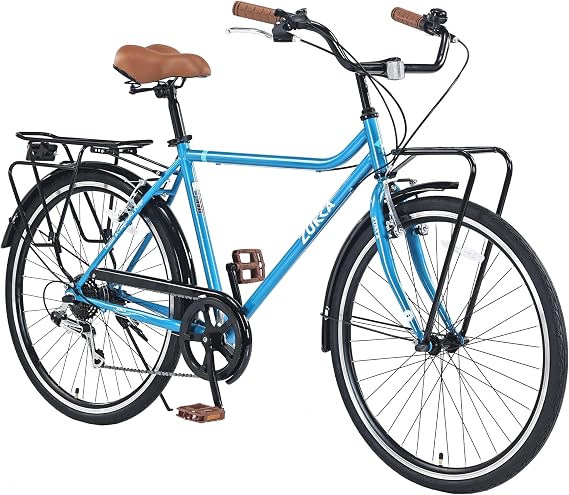 Vintage Style 26 Inch Cruiser Bike 7 Speeds Bicycle City Bike Commute Bikes with Front and Rear Cargo Rack, Steel Frame, V-Brake for Adult, Man, Women,Multiple Color