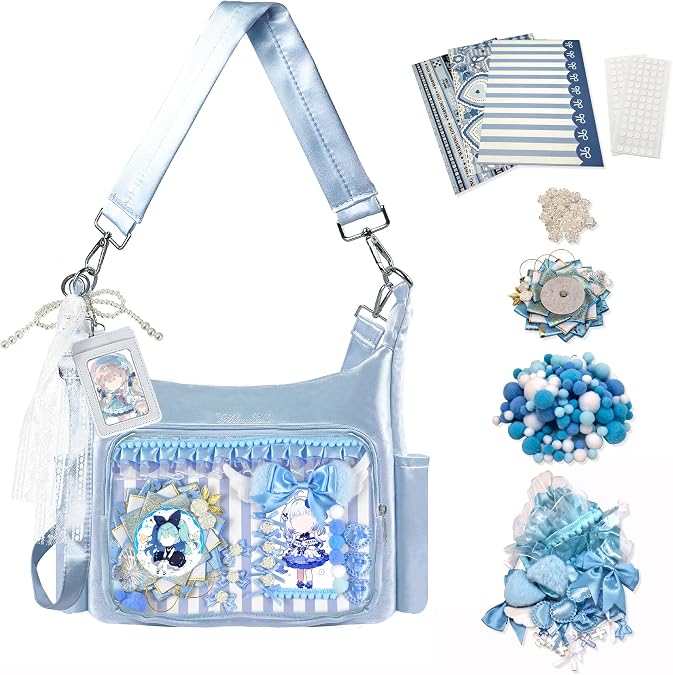 Personalized Ita Messenger Bag with Photocard Keychain,Transparent Display,Accessories,DIY Kawaii Itabag for Women | Nylon material