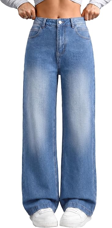 Women's Wide Leg Jeans Baggy High Waisted Loose Trendy Denim Pants