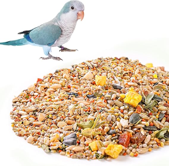 mini&moe Natural Blend Bird Food, Daily Bird Pellets Seed Mix for Budgie, Cockatiel, Lovebird, Small Parrots Nutrition for Feather Health