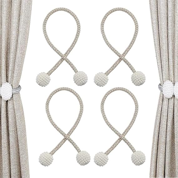 Magnetic Pearl Curtain Strap Curtain Clip Pearl Woven Curtain Buckle for Living Room Home Office Curtain Curtain Decoration Strap 2 Pairs (Color : OneColor)