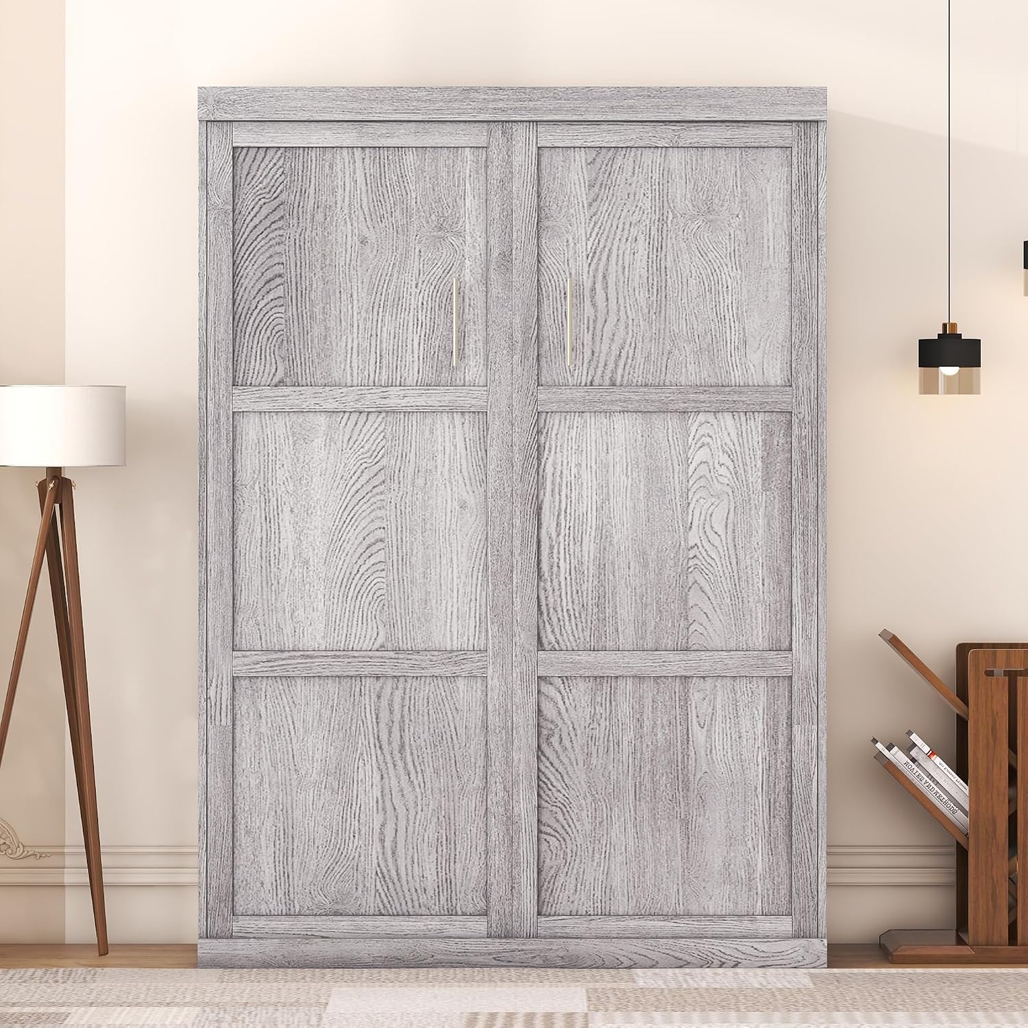 Full Size Murphy Bed Cabinet,Folded Wood & Metals Murphy Wall Bed Cabinet Units, No Spring Box Needed,Grey