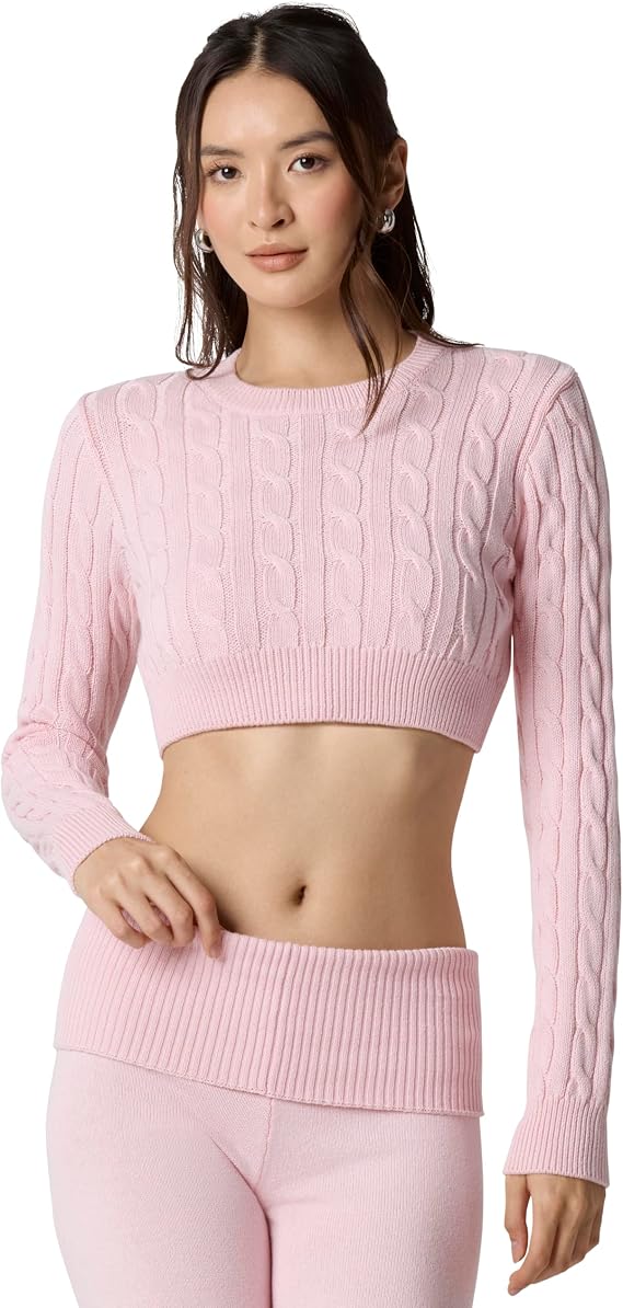 Florence by Mills Women's Barre Super Crop Cable Sweater