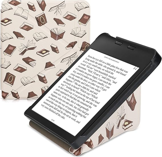 kwmobile Case for Kobo Libra 2 - Ultra Slim Fit Premium PU Leather Cover with Stand - Beige/Brown/Gold