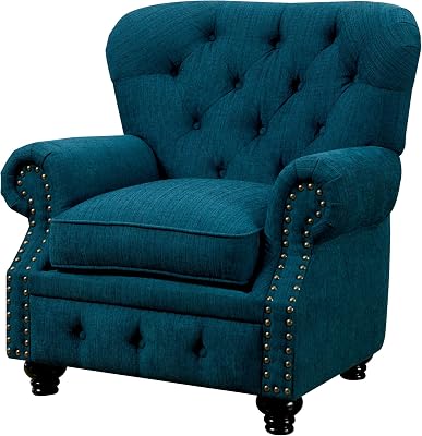 Furniture of America Linden Traditional Arm Chair, Teal Blue