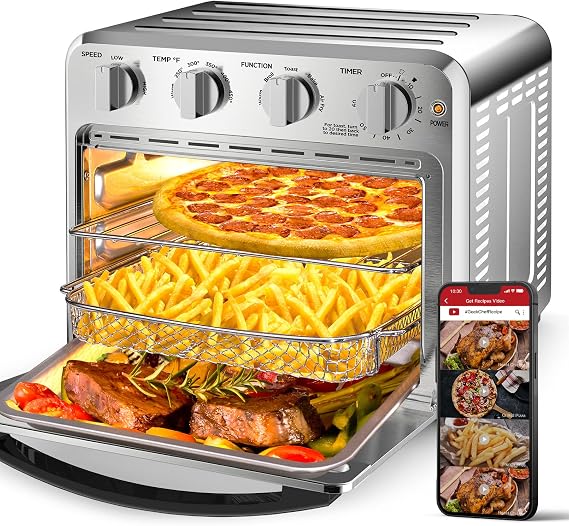 Geek Chef Air Fryer Toaster Oven Combo, 15.5QT 5-in-1 Toaster Ovens Countertop, Convection AirFryer with Bake, Air fryer & Toaster, Broil and Warm Functions, Stainless Steel Easy Oven for Wonder Meals
