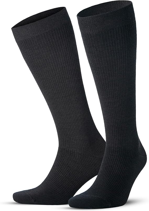 GoWith Erkek ve Kadın İçin Siyah Dikişsiz (15-20 mm Hg) Basınçlı Yünlü Termal Uçuş Seyahat Çorabı 3589