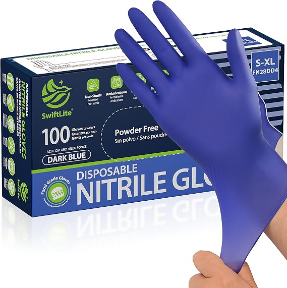 SWIFTLITE Disposable Nitrile Gloves, Food Safe, Latex-Free Powder-Free | Kitchen Rubber Gloves for Cooking, Cleaning and Food Prep, Dark Blue