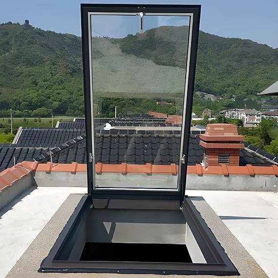 Skylights & Roof Windows, Sloped Flat Roof Skylight Cover Attic Sun Room Underground Lighting Well Window, Aluminum Alloy Frame And Double-layer Insulating Glass, for Attic/Sun Room(Gray,LxW 50x50cm/1