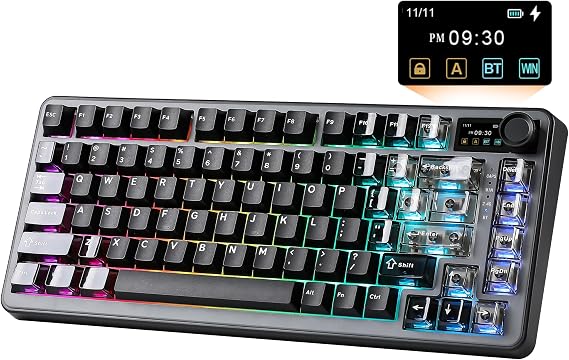 YUNZII B75 PRO MAX 75% Mechanical Keyboard (Black, Cocoa Cream V2 Switch) | QMK/VIA, Wireless Keyboard with Screen and Knob, Custom Hot Swap, Gasket Mount, Creamy Switches, RGB for Gaming/Win/Mac