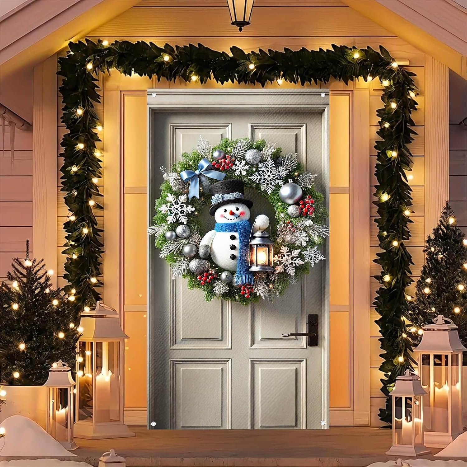 Christmas Door Cover Banner 71x35 Golden Bells and Red Bow Hanging Swag Design Holiday Door Backdrop Winter Porch Decoration Outdoor Photography Background Christmas Door Decor for Home