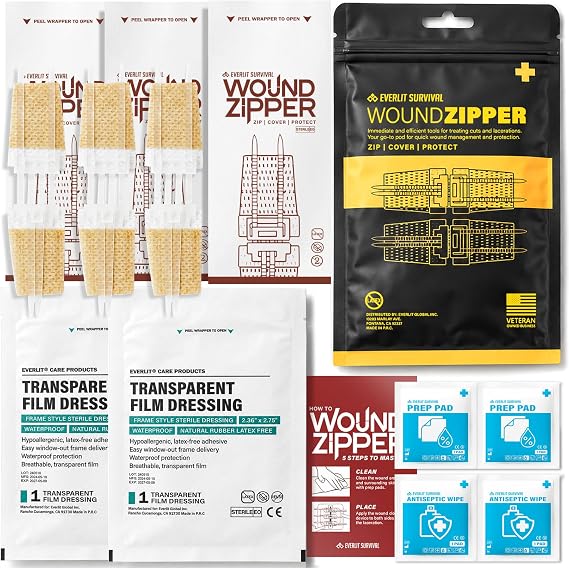 EVERLIT Compact Wound Closure Pack, Travel-Friendly Mini Wound Zipper Kit, Laceration Repair Wound Closure Strips