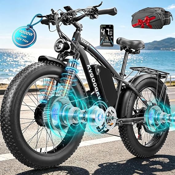 9000W Peak 58V Max-Output Ebike for Adults, Powerful 34Ah Battery Dual Motor Ebike, 47MPH Top Speed Fast E-Bike, Up to 105 Miles 24"x4.0 Fat Tires Electric Mountain Bicycle for Sand Beach Snow