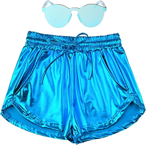 Perfashion レディース メタリックショーツ 夏 スパークリー ホットアウトフィット シャイニーショーツ US サイズ: Large カラー: ブルー