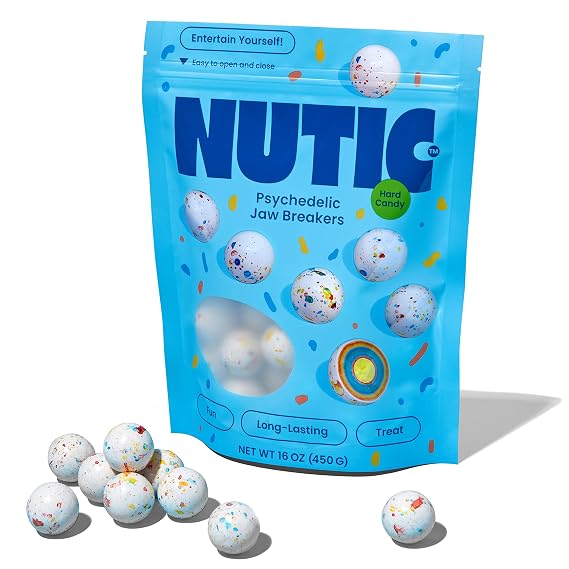 Nutic Jawbreakers Bulk In Fun Psychedelic Colors | 1-Inch Giant Jawbreakers Candy Made In USA | Long-Lasting Huge Gobstoppers, 1 Pound