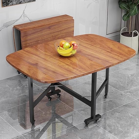 Drop Leaf Extension Folding Table with Wheels,Folding Dining Table,Expandable Foldings Tables for Small Spaces,dining tables for Kitchen, Bedroom, Living Room(Brown,100x60cm)