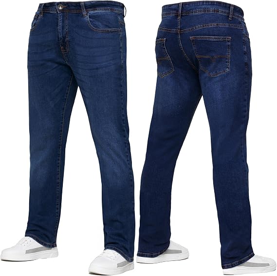 989Zé ENZO Mens Stretch Straight Leg Regular Fit Casual Cotton Classic 5 Pocket Basic Zipper Denim Jeans