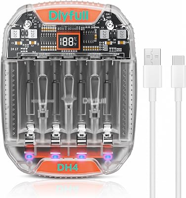 DLYPOW AA AAA Battery Charger, 1.5V li ion & 1.2V NiMHNiCD Battery Charger, 500mA Type-C Fast Charging with Temp Monitoring, Independent Slot for 1.5V 1.2V Rechargeable AA AAA Batteries