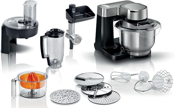 Bosch Serie 2 MUMS2VM40 Stand Mixer - 7 Speeds, dough hook, whisk, beater, blender, juicer, shredder, 900W, Black/Silver