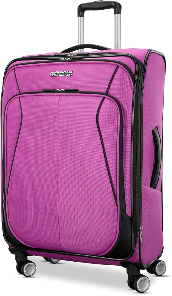 American Tourister 4 KIX 3.0 Checked-Medium Softside Expandable Luggage with 4 Spinner Wheels, Hyper Violet