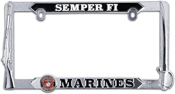 Elektroplate Marine Corps Semper Fi Premium 3D License Plate Frame Chrome