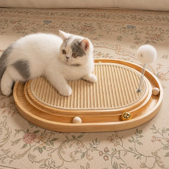 CHEERHOME PETS Sisal Cat Scratcher Pad, Wooden Interactive Cat Puzzle Toy