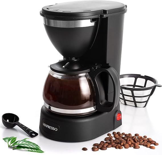 Mixpresso 5 Cup Drip Coffee Maker, Coffee Pot with Reusable Filter, Black