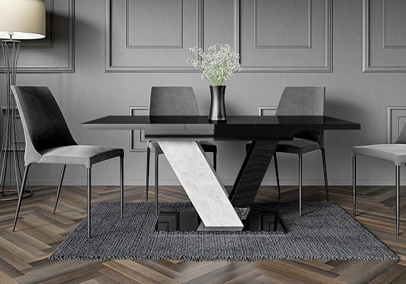 Black Gloss Extendable Dining Table 4-6 Seater Kitchen Dinner Table