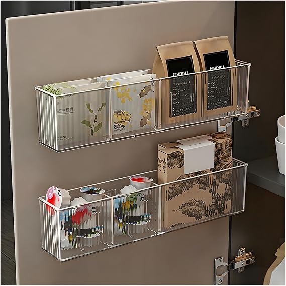2 Pack Self-Adhesive Cupboard Door Storage Wall Mounted (Transparent)