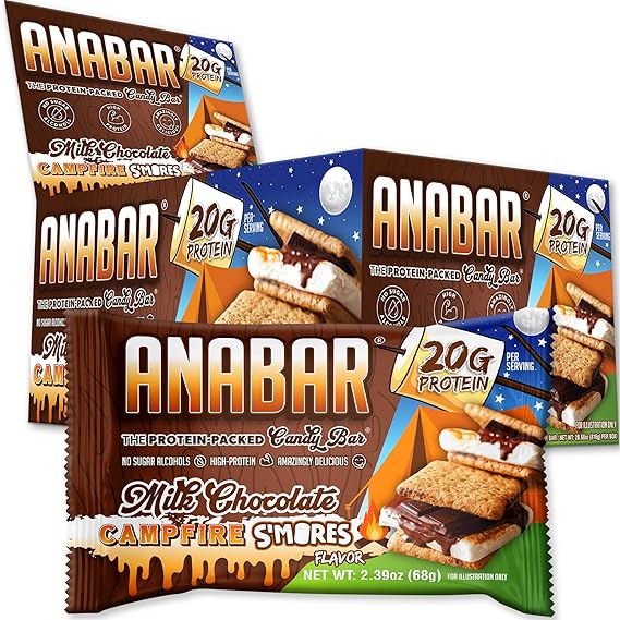 Anabar Protein Candy Bars, 20 Grams of Protein Candy, Tasty Bars, Candy Texture on Every Bar, Amazingly Delicious Macro Packed Candy Bar, (12 Bars, Milk Chocolate Campfire S'mores)