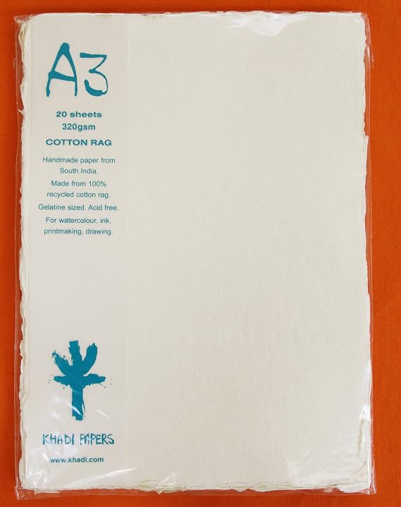 KHADI Paper White RAG Paper (20 Sheets) Packs A3-2W 320 GSM 12" X 16.5"