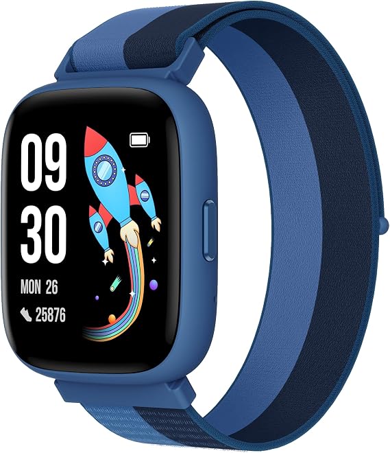 BIGGERFIVE Smart Watch for Kids, 1.8" Fitness Tracker Watch with Pedometer | Heart Rate, Sleep Monitor, IP68 Waterproof, Step Counter, Puzzle Games with/without App for Boys Girls Teens 5-16，Nylon