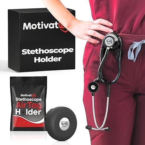 Stethoscope Holder Kit Hip Clip with Rotating Clip for Neck Pain Relief + Bonus Stethoscope Air Tag Holder