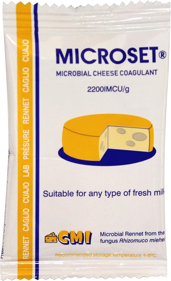 Microbial Rennet Mix Cheese Coagulant Microset each Sachets is 5g | add 1 sachet to 4 gallons (15 litres) of Milk | Can be use for smaller quantities of milk | | Cuajo Caglio Presure Lab (5, 5g)
