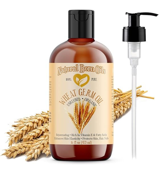 Natural Born Oils 16oz Wheat Germ Oil, 100% Pure, Natural, Organic, Cold-pressed, Unrefined, Rejuvenating, Hydrating, Includes Pump & Dropper. (16-Wheat)