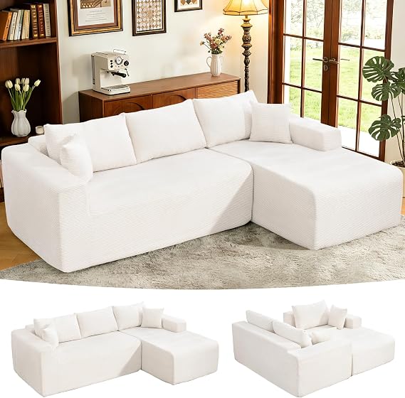 108" Cloud Sectional Couch L-Shaped Sofa Beige Right Facing Chaise