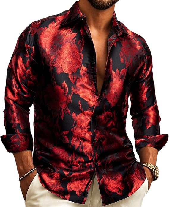 Barry.Wang Mens Paisley Shirt Button Down Western