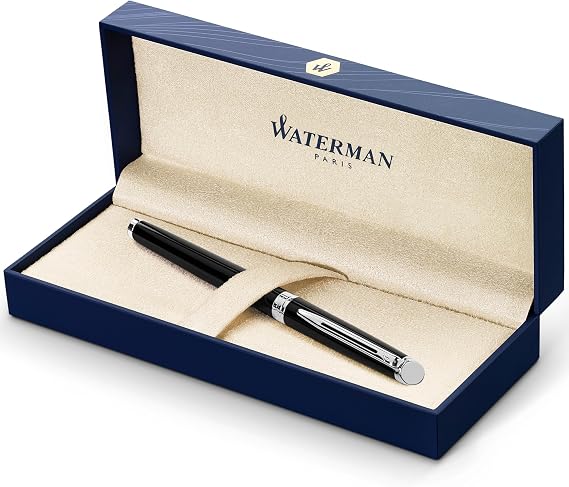 Waterman Hemisphere Fountain Pen, Gloss Black with Chrome Trim, Medium Nib with Black Ink Cartridge, Gift Box