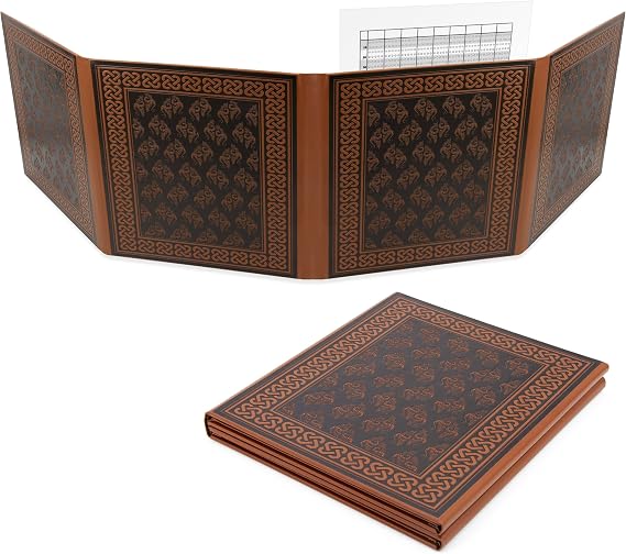CASEMATIX DM Screen Faux Leather 8-Panel Deluxe GM Screen - Eight Panel Folding Dungeon Master Screen with 2 Swinging Panels and Wet Erase Pockets for TTRPGs, Inserts Not Included, Brown