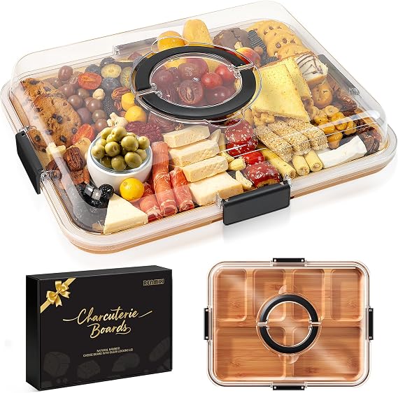 Renmxj Portable Charcuterie Boards with Lid, Cheese, Veggie & Snack Tray