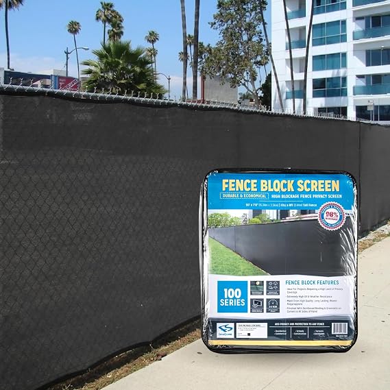 Extreme 98% Blockage Windscreen Fence Cover (8ft x 50ft, Black) | Privacy Temporary | Heavy Duty | UV Resistant