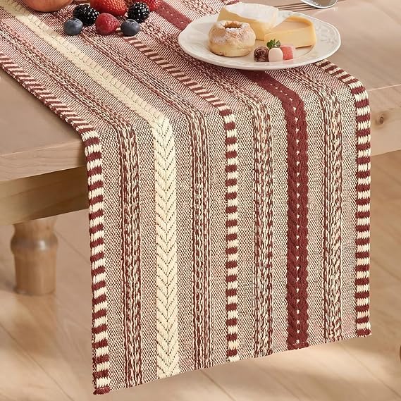 Artoid Mode Red Farmhouse Stripe Braided Table Runner 12x72 Inch